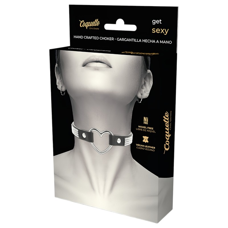 Coquette - strasszos choker nyakpánt szív medállal (fekete) 163803 termék bemutató kép