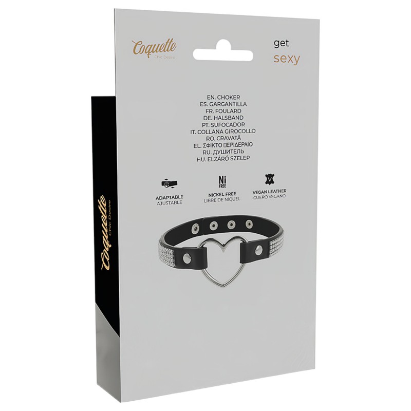 Coquette - strasszos choker nyakpánt szív medállal (fekete) 120535 termék bemutató kép