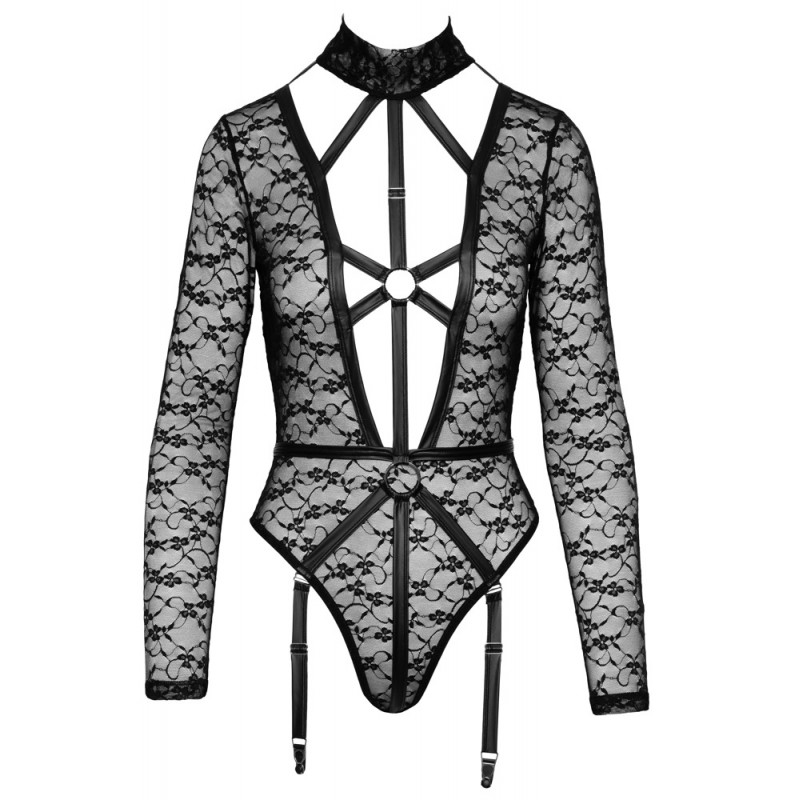 Cottelli - áttetsző, dekoltált pántos body (fekete) 72618 termék bemutató kép