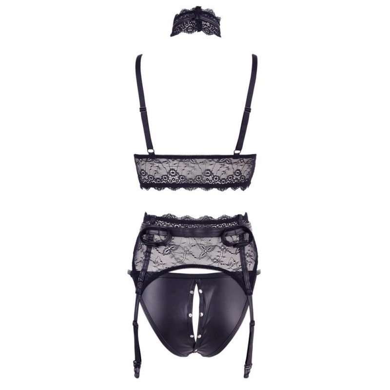 Cottelli Bondage - csipke fehérnemű szett bilinccsel (fekete) 85416 termék bemutató kép