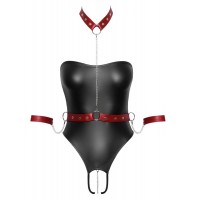 Cottelli Bondage - fényes body karrögzítőkkel (fekete-piros) 85182 termék bemutató kép