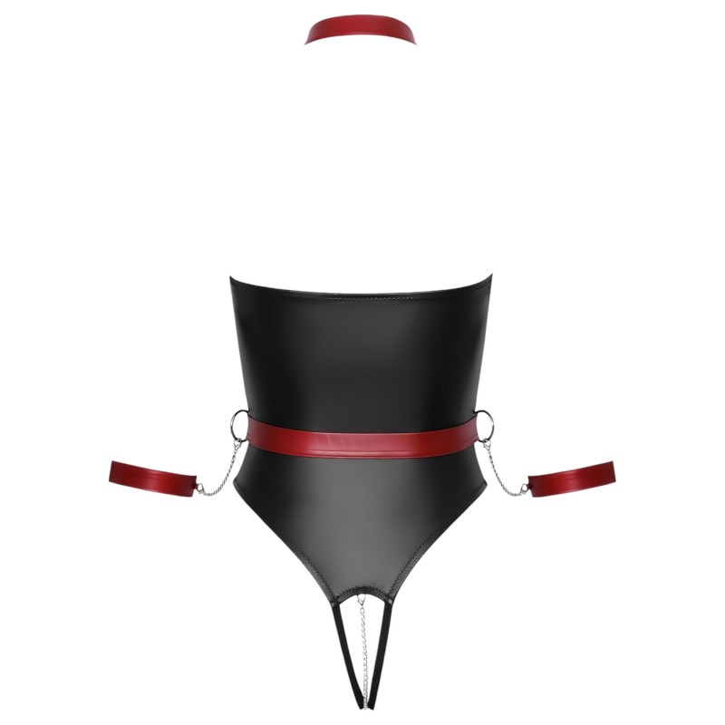 Cottelli Bondage - fényes body + kar- és nyakrögzítő (fekete) 169104 termék bemutató kép