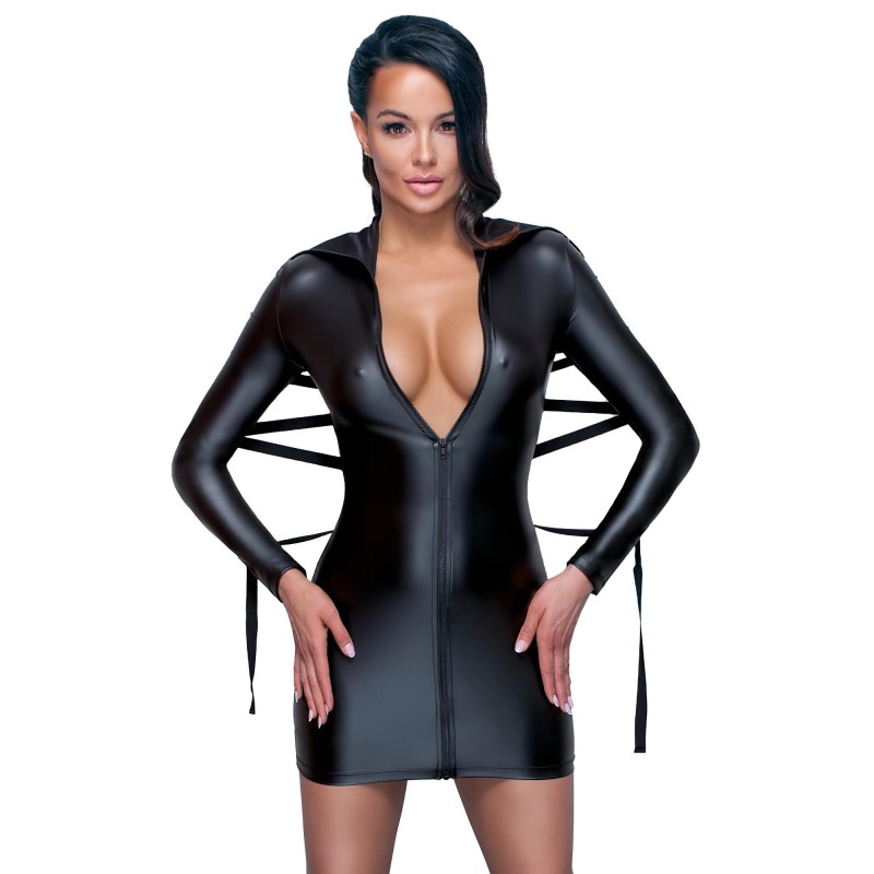 Cottelli Bondage - fényes hatású bondage ruha kötözővel (fekete) 159114 termék bemutató kép
