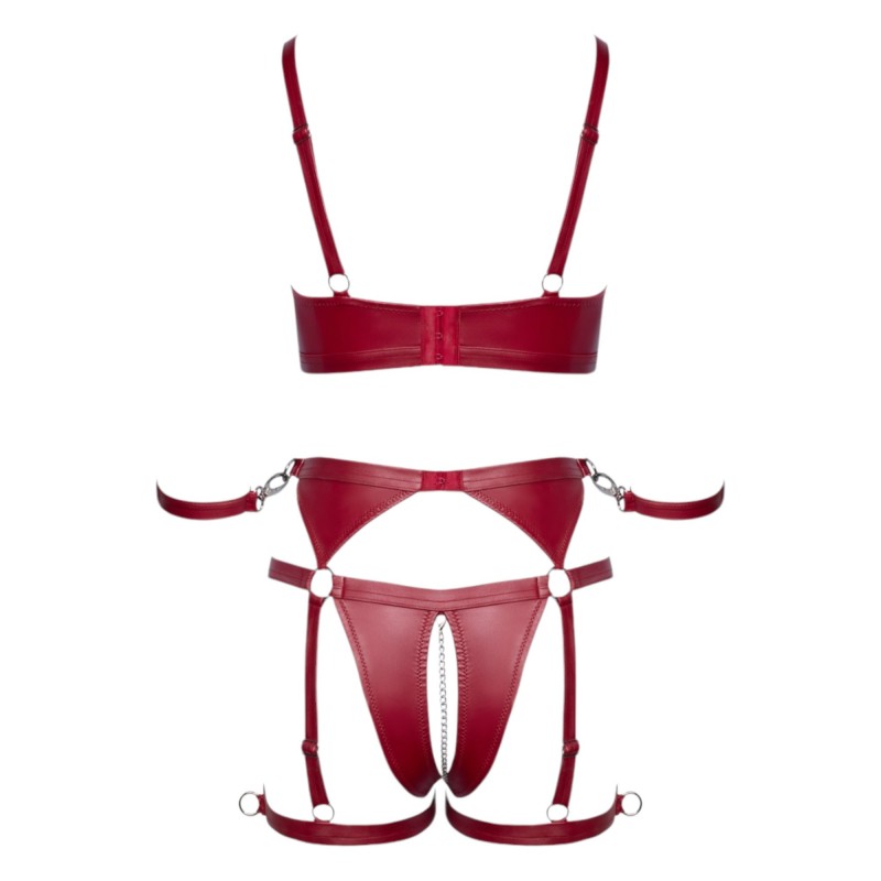 Cottelli Bondage - fényes melltartó szett és kar bilincs (piros) 96233 termék bemutató kép