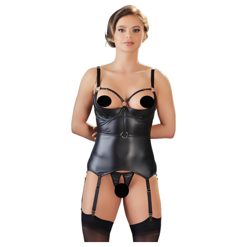 Cottelli Bondage - fényes, push-up felső bilinccsel (fekete) 140749 termék bemutató kép