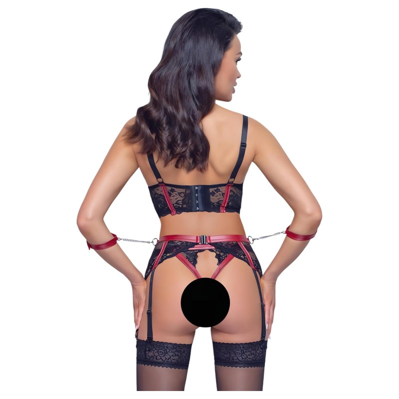 Cottelli Bondage - Matt, csipkés push-up melltartó szett (piros) 143014 termék bemutató kép