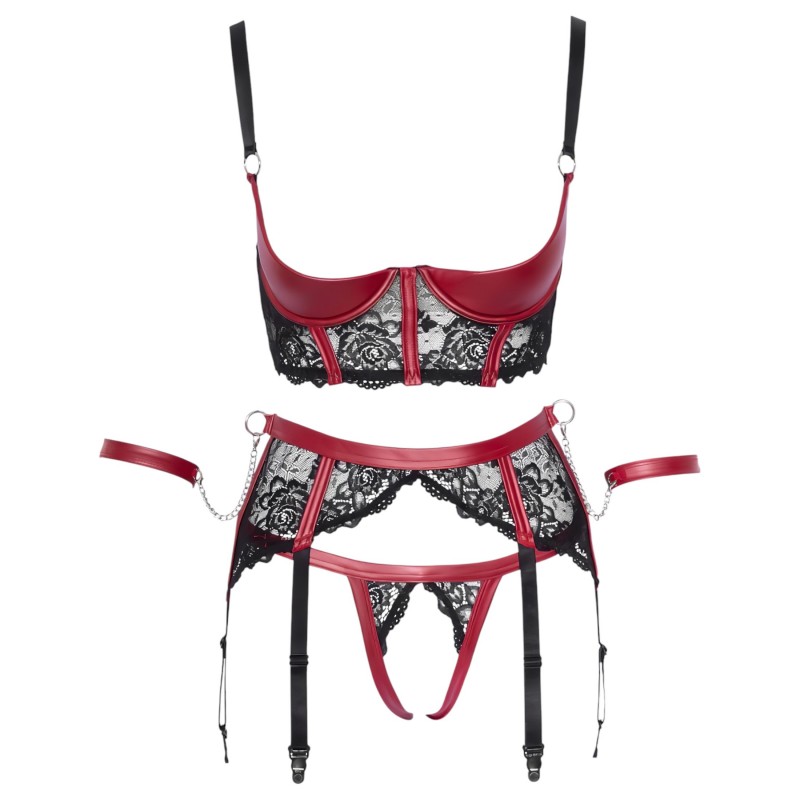 Cottelli Bondage - Matt, csipkés push-up melltartó szett (piros) 143015 termék bemutató kép