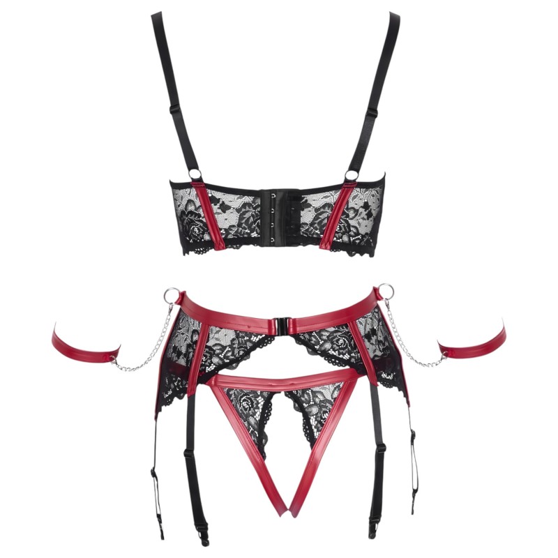 Cottelli Bondage - Matt, csipkés push-up melltartó szett (piros) 143016 termék bemutató kép