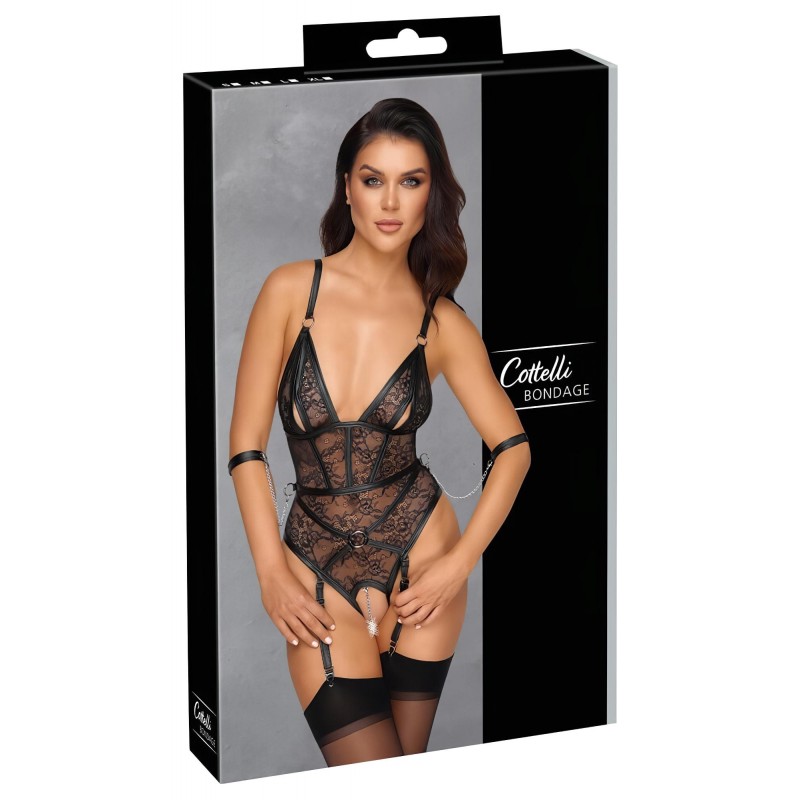 Cottelli Bondage - nyitott body bilinccsel (fekete) 111247 termék bemutató kép