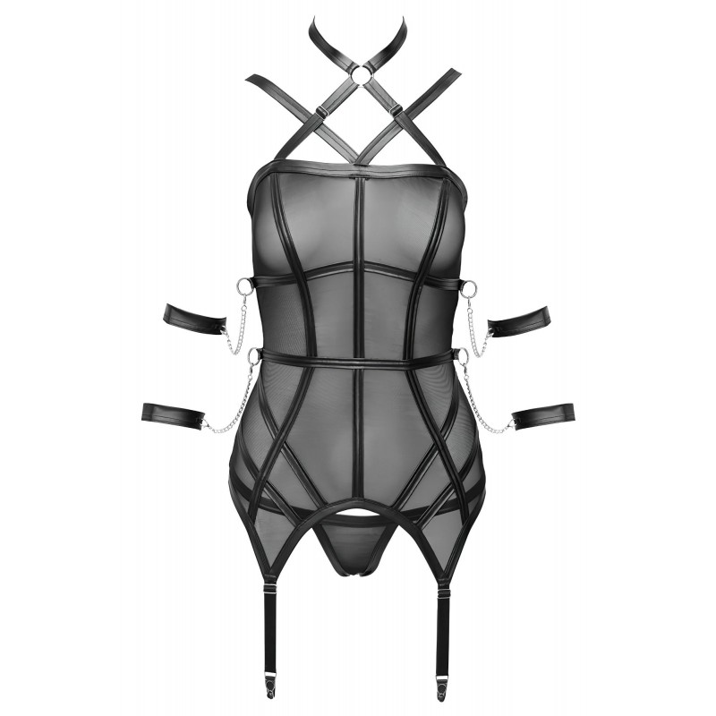 Cottelli Bondage - pántos felső, kar bilincs és tanga (fekete) 110056 termék bemutató kép