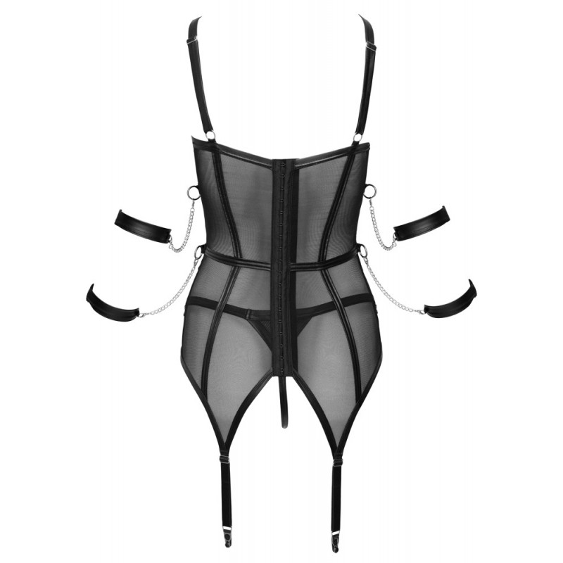 Cottelli Bondage - pántos felső, kar bilincs és tanga (fekete) 72375 termék bemutató kép