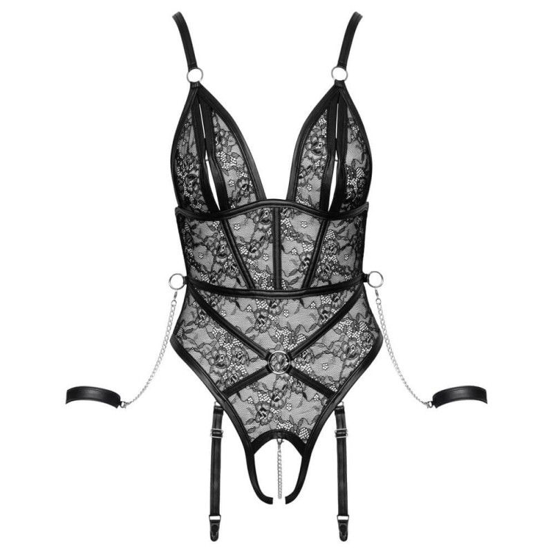 Cottelli Bondage - nyitott body bilinccsel (fekete) 80296 termék bemutató kép