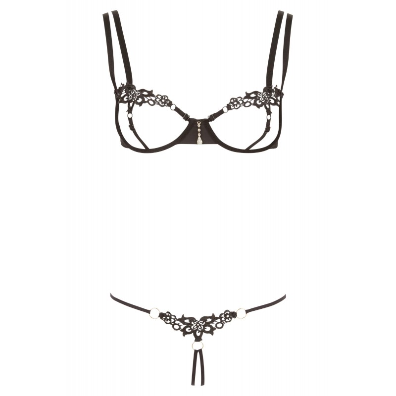 Cottelli - csillogó hímzett melltartó szett (fekete) 20645 termék bemutató kép