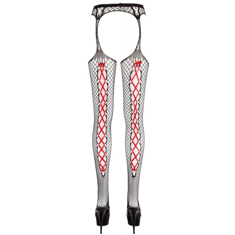 Cottelli - Fekete necc harisnya (piros fűzővel) 63523 termék bemutató kép