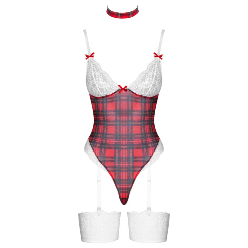 Cottelli - kockás body szett (piros) 122277 termék bemutató kép