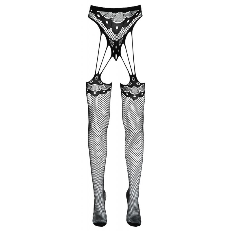 Cottelli Legwear - pántos, nyitott necc harisnya - fekete (S-L) 65161 termék bemutató kép