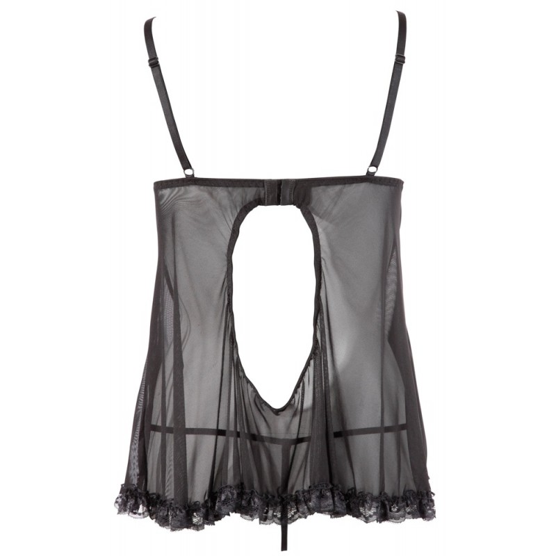 Cottelli - Lenge, fodros babydoll (fekete) 79409 termék bemutató kép