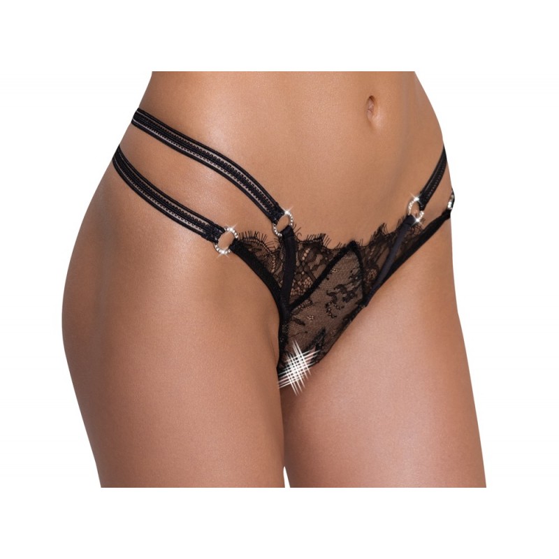 Cottelli - luxus, nyitott, gyűrűs tanga (fekete) 69680 termék bemutató kép