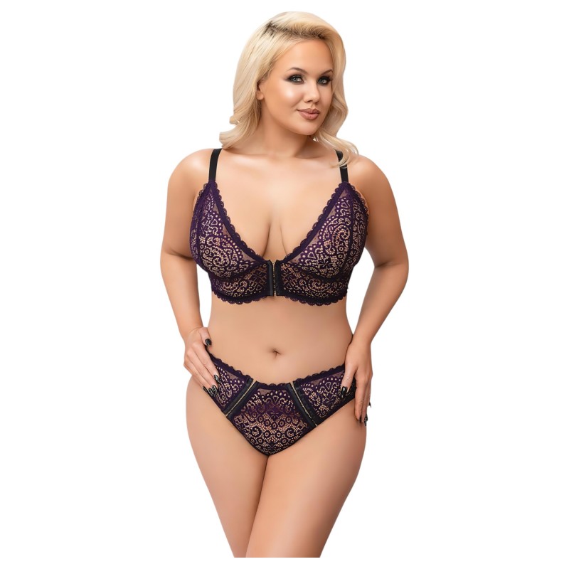 Cottelli Plus Size - áttetsző mintás melltartó szett (lila) 112256 termék bemutató kép