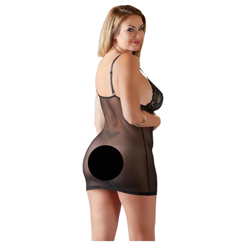 Cottelli Plus Size - csipkés átlátszó hálóing (fekete) 107433 termék bemutató kép