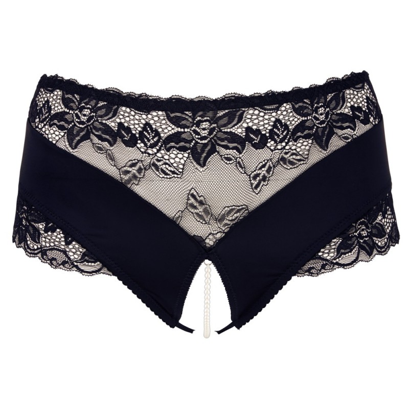 Cottelli Plus Size - csipkés gyöngyös nyitott bugyi (fekete) 79339 termék bemutató kép