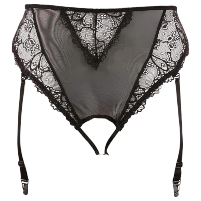 Cottelli Plus Size - csipkés, nyitott fűző nőknek (fekete) 159087 termék bemutató kép