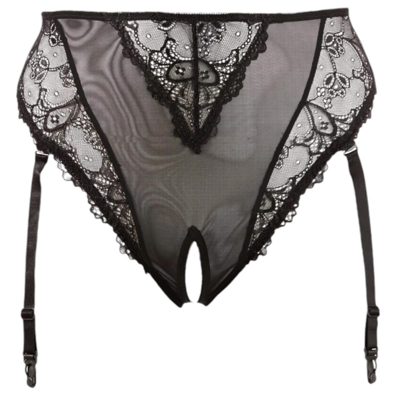 Cottelli Plus Size - csipkés, nyitott fűző nőknek (fekete) 159091 termék bemutató kép
