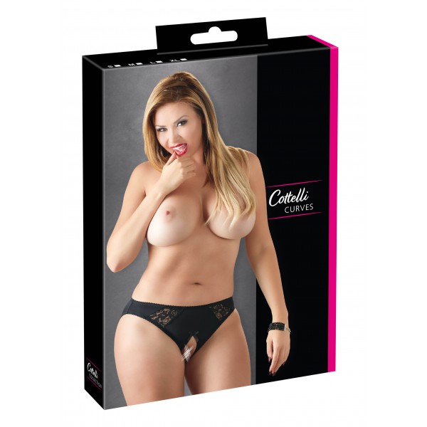 Cottelli Plus Size - csipkés, nyitott bugyi (fekete)