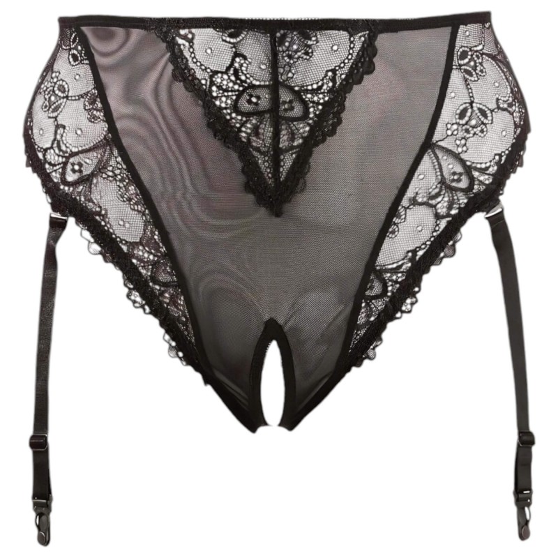 Cottelli Plus Size - csipkés, nyitott fűző nőknek (fekete) 168523 termék bemutató kép