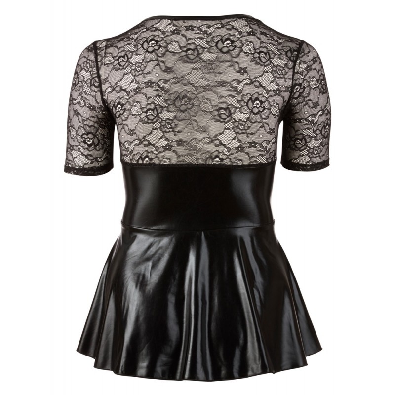 Cottelli Plus Size - fényes ruha piros fűzővel (fekete) 79155 termék bemutató kép