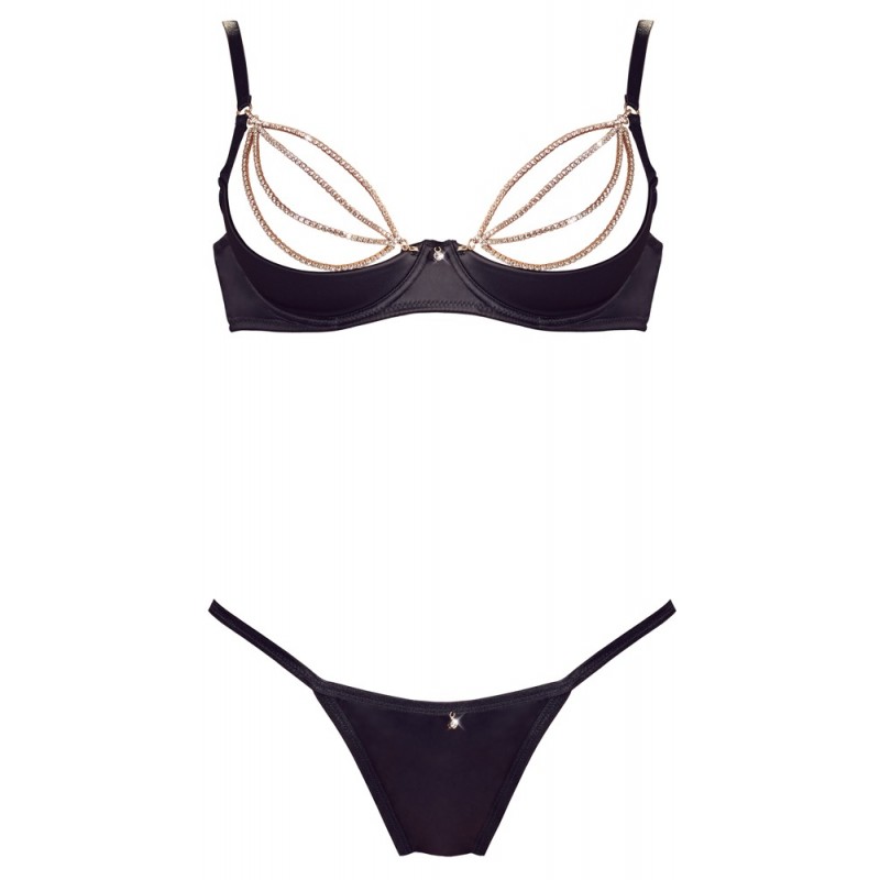 Cottelli - strasszos láncos, szatén mellemelő szett (fekete) 59230 termék bemutató kép