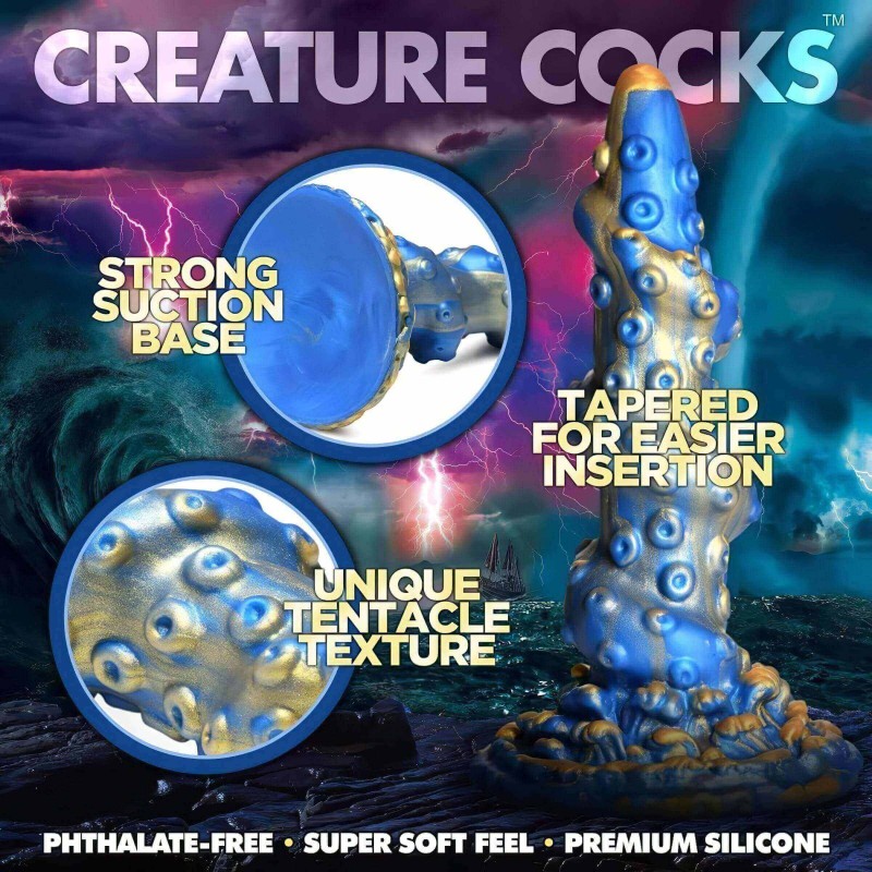 Creature Cocks Kraken - spirál polipkar dildó - 21 cm (arany-kék) 132619 termék bemutató kép