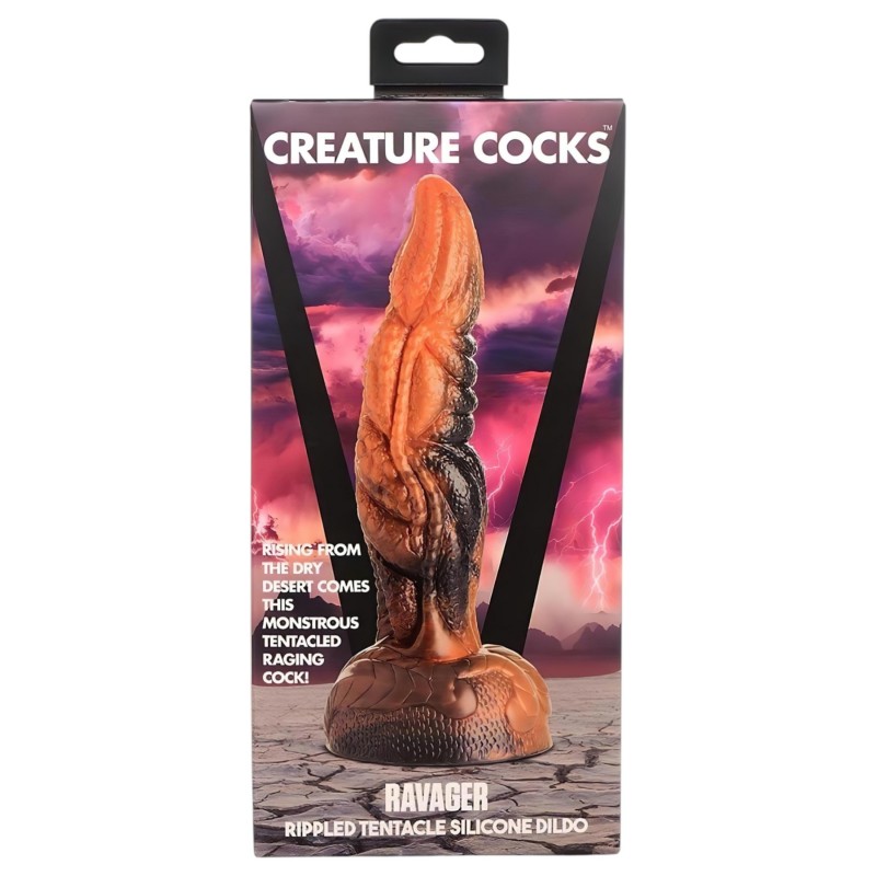 Creature Cocks Ravager - textúrált szilikon dildó - 20 cm (narancs) 129431 termék bemutató kép