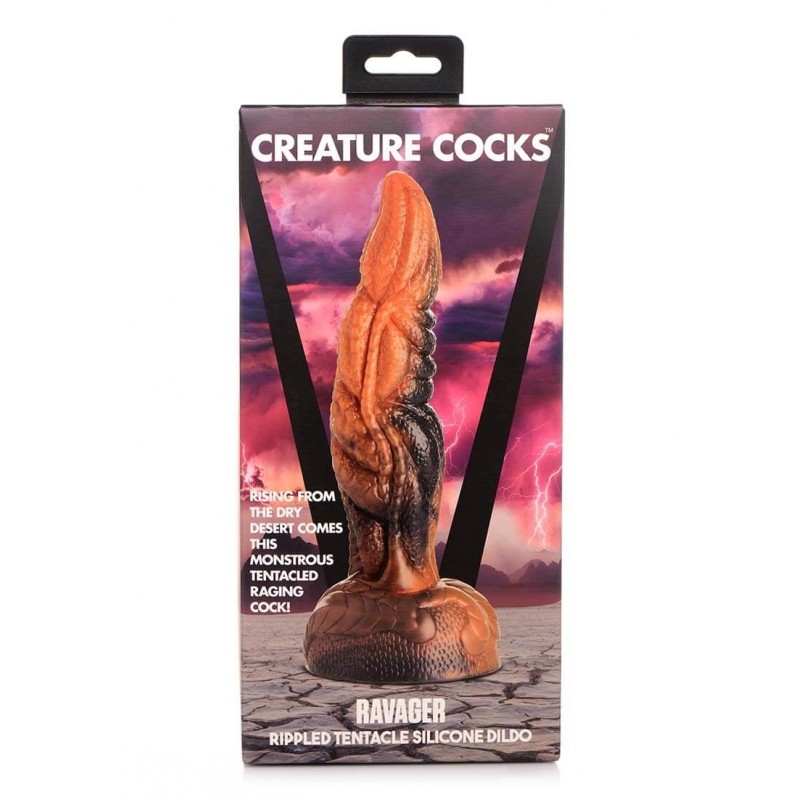Creature Cocks Ravager - textúrált szilikon dildó - 20cm (narancs) 82384 termék bemutató kép
