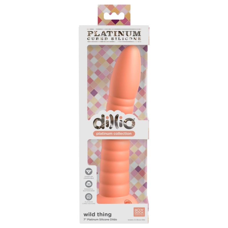 Dillio Wild Thing - tapadótalpas barázdált dildó (19cm) - narancs 81566 termék bemutató kép