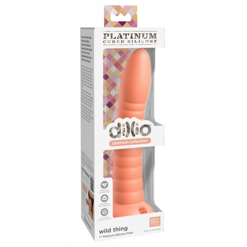 Dillio Wild Thing - tapadótalpas barázdált dildó (19cm) - narancs 81568 termék bemutató kép