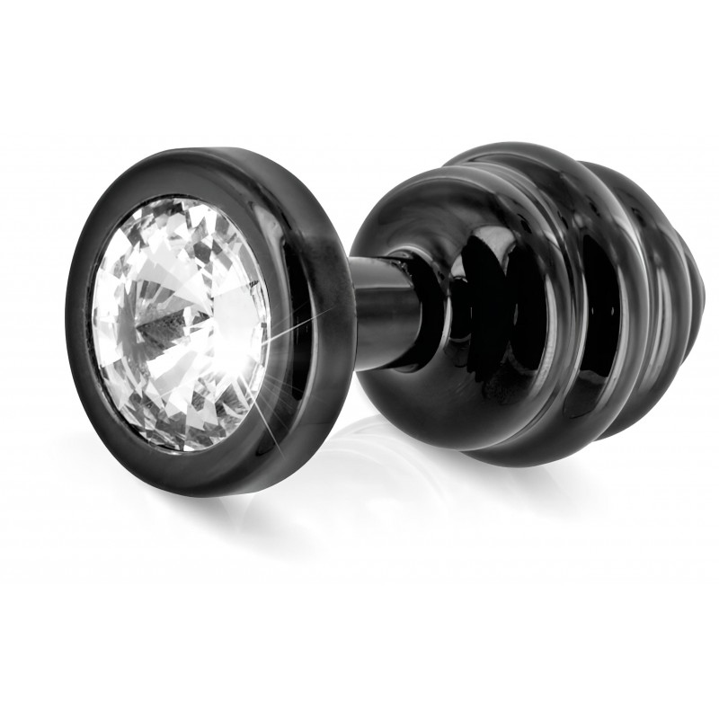 DIOGOL Anni - bordázott butt plug - fekete - (3cm) 98997 termék bemutató kép