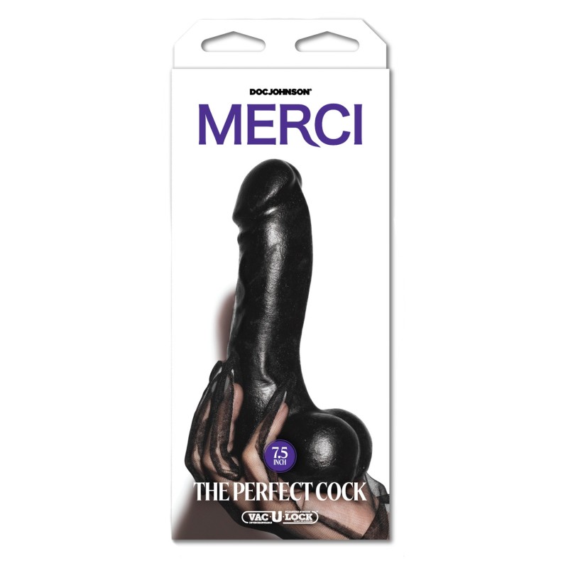 Doc Johnson The Perfect Cock - fekete élethű dildó (19 cm) 168362 termék bemutató kép