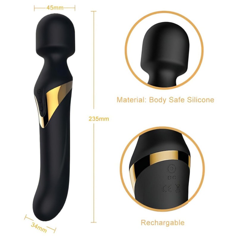Dorcel Dual Orgasms Gold - 2in1 masszírozó vibrátor, wand masszírozó (fekete) 159262 termék bemutató kép