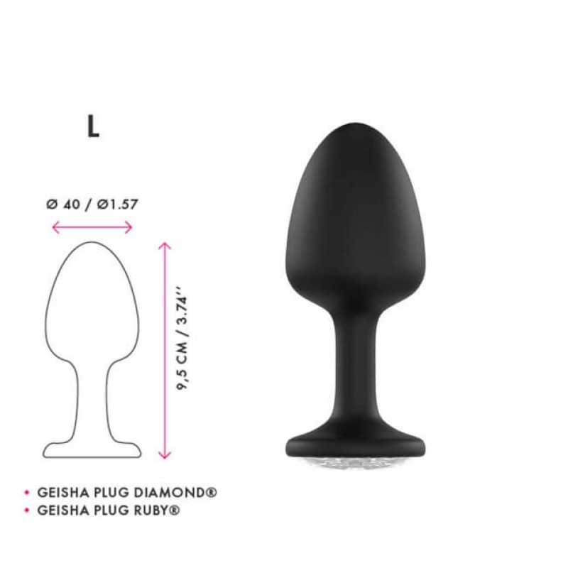 Dorcel Geisha Plug Diamond L - fehér köves anál plug (fekete) 50905 termék bemutató kép