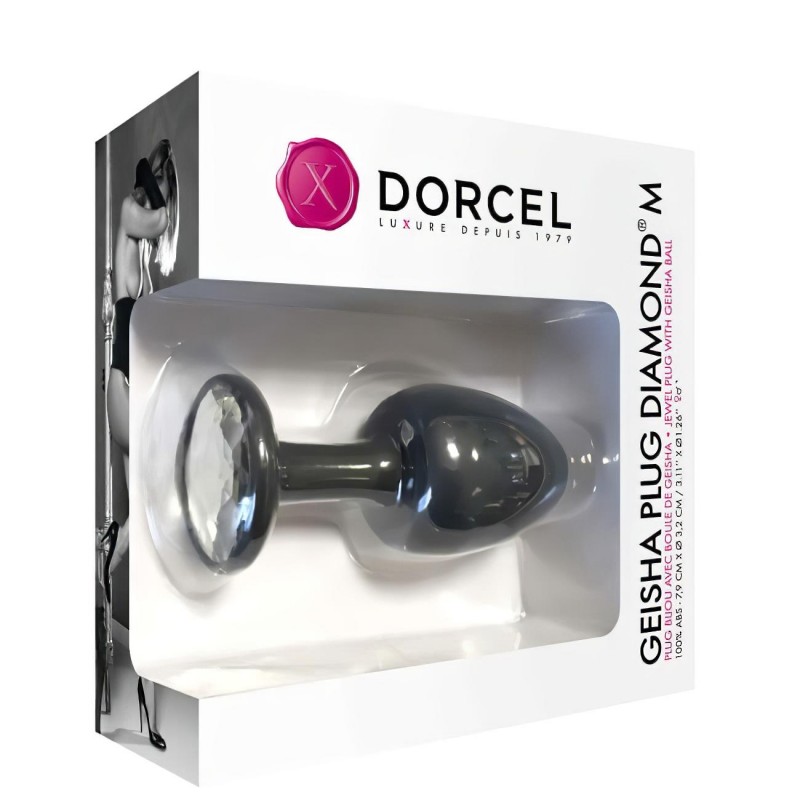 Dorcel Geisha Plug Diamond M - fehér köves anál plug (fekete) 98989 termék bemutató kép