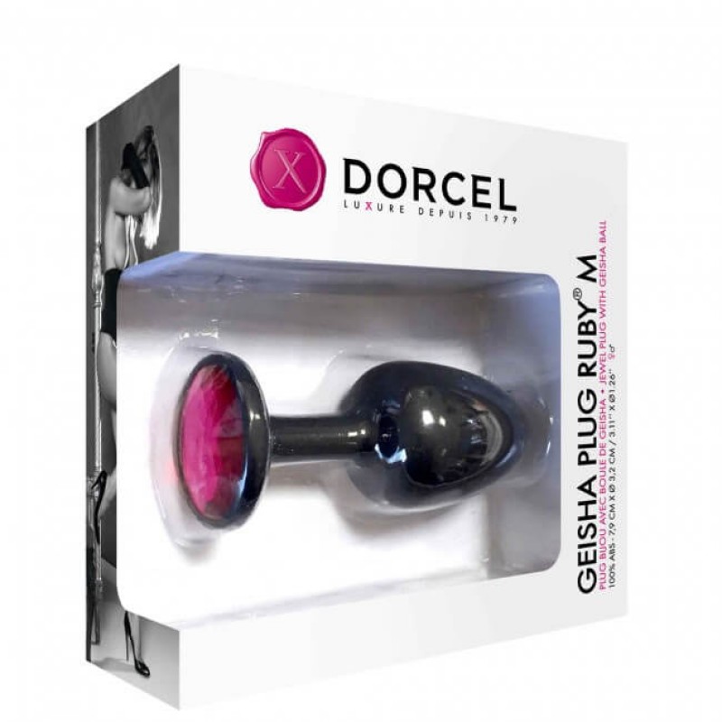 Dorcel Geisha Plug Ruby M - pink köves anál plug (fekete) 50697 termék bemutató kép
