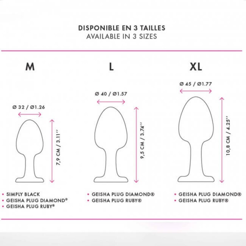 Dorcel Geisha Plug Ruby M - pink köves anál plug (fekete) 50699 termék bemutató kép