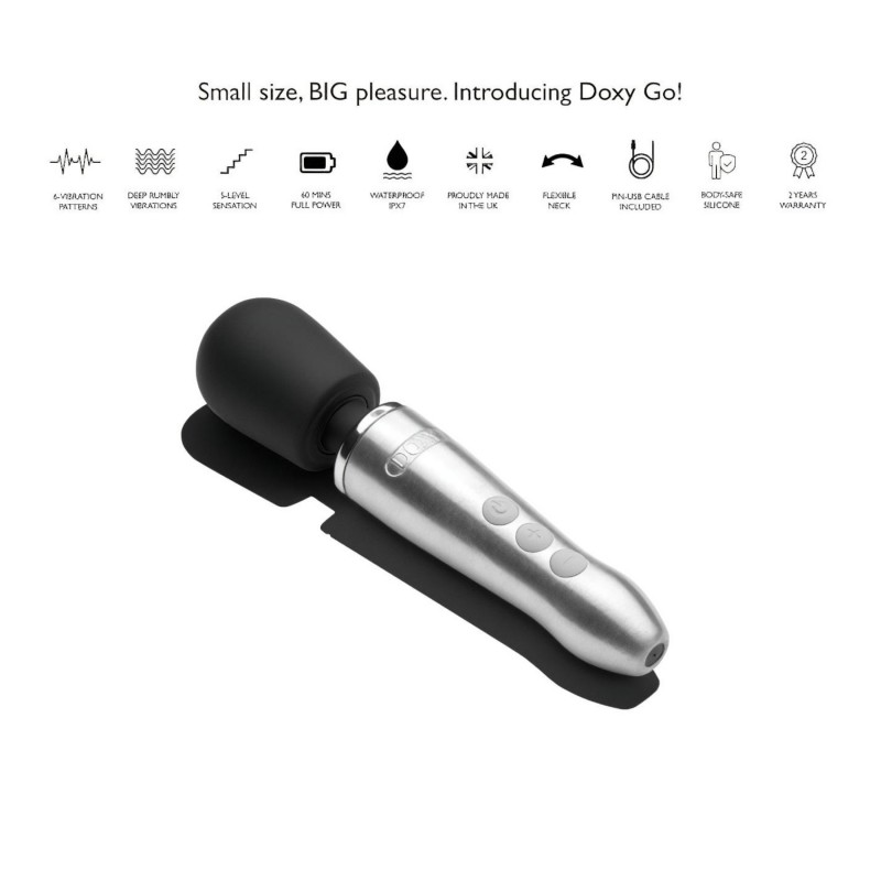 Doxy Go - akkus wand masszírozó vibrátor, vezeték nélküli (ezüst) 122393 termék bemutató kép