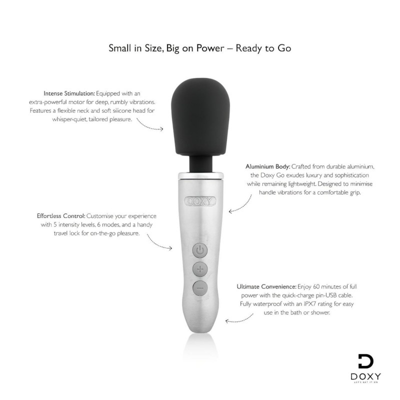 Doxy Go - akkus wand masszírozó vibrátor, vezeték nélküli (ezüst) 122395 termék bemutató kép