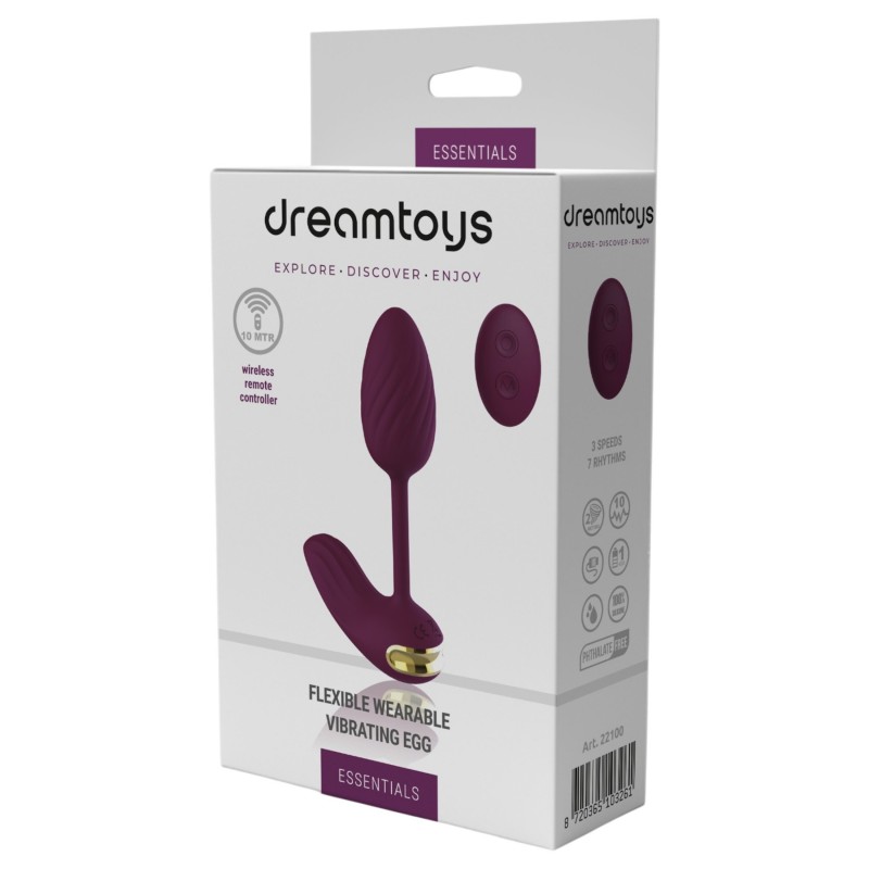 Dreamtoys Essentials - hordható hajlékony vibrotojás (lila) 139730 termék bemutató kép
