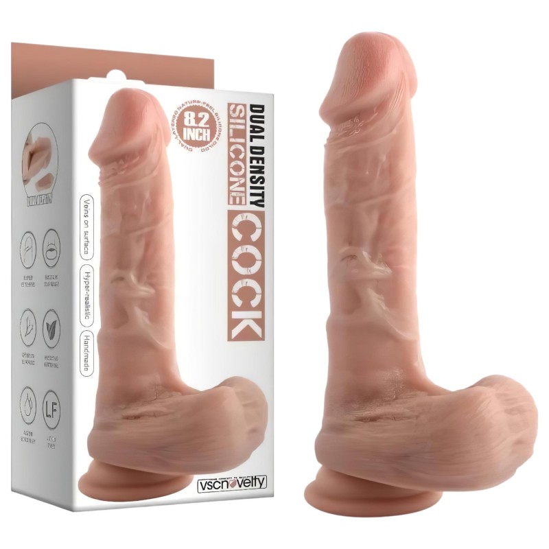 Dual Density - tapadókorongos, herés élethű dildó - 20 cm (natúr) 132701 termék bemutató kép