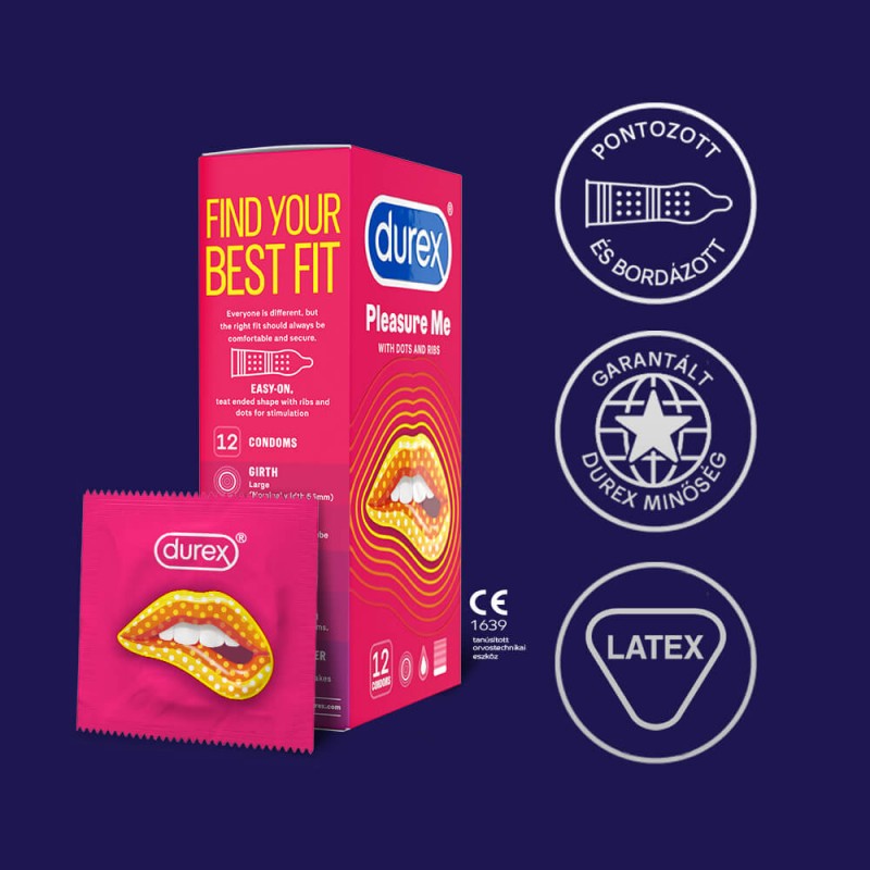 Durex Pleasure Me - bordázott-pontozott óvszer (12db) 57923 termék bemutató kép