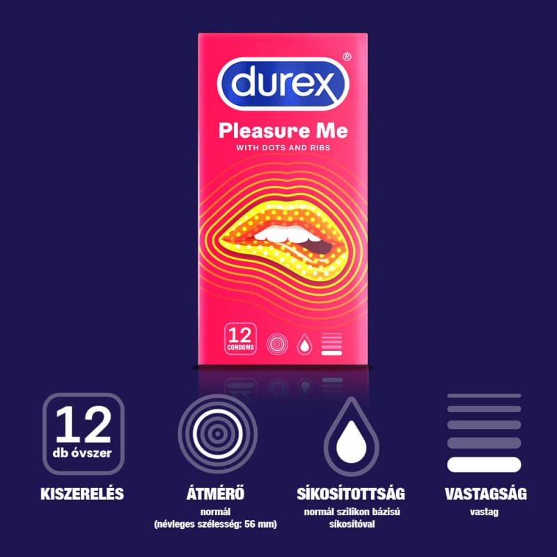Durex Pleasure Me - bordázott-pontozott óvszer (12db) 49560 termék bemutató kép
