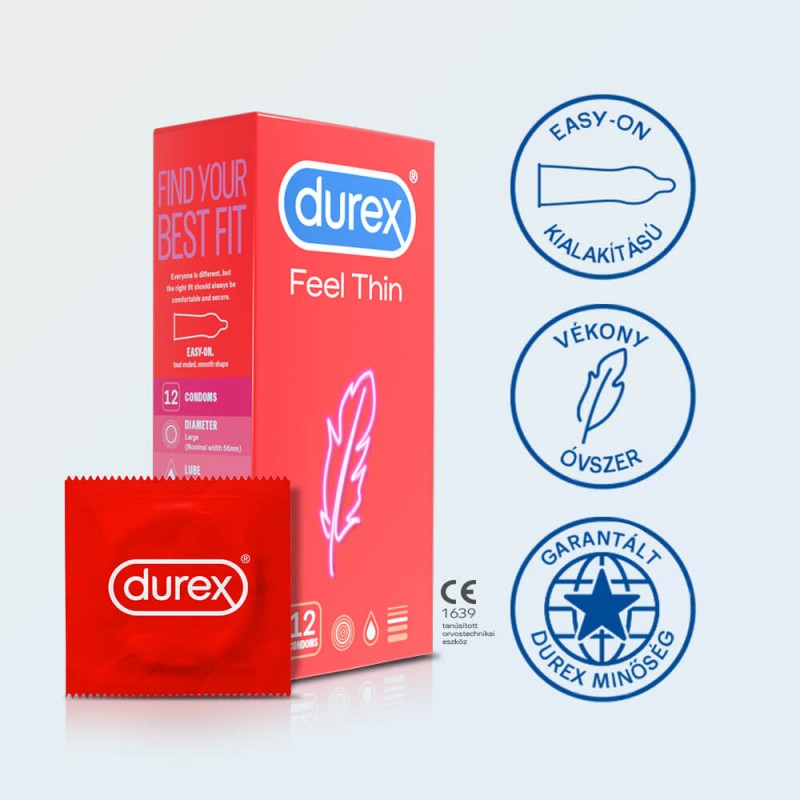 Durex Feel Thin - élethű érzés óvszer (12db) 72733 termék bemutató kép